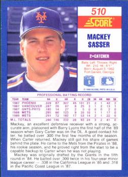 1990 Score #510 Mackey Sasser Back