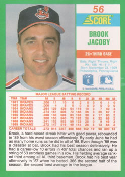 1990 Score #56 Brook Jacoby Back