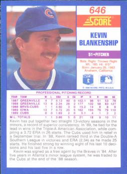 1990 Score #646 Kevin Blankenship Back