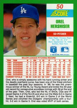 1990 Score #50 Orel Hershiser Back