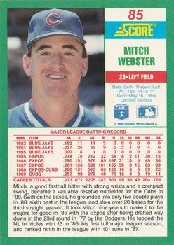 1990 Score #85 Mitch Webster Back