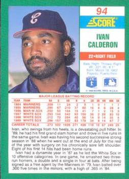 1990 Score #94 Ivan Calderon Back