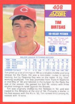 1990 Score #408 Tim Birtsas Back