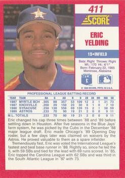 1990 Score #411 Eric Yelding Back
