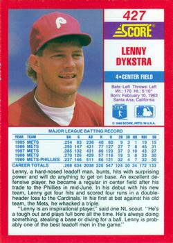 1990 Score #427 Lenny Dykstra Back