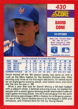 1990 Score #430 David Cone Back