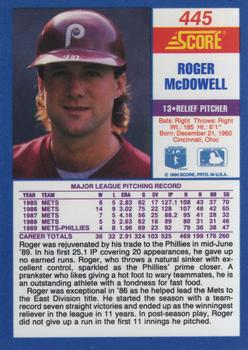 1990 Score #445 Roger McDowell Back