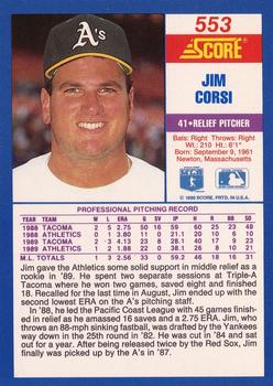 1990 Score #553 Jim Corsi Back