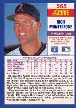 1990 Score #565 Rich Monteleone Back