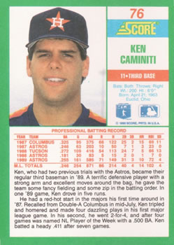 1990 Score #76 Ken Caminiti Back