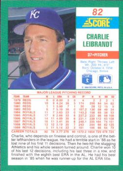 1990 Score #82 Charlie Leibrandt Back