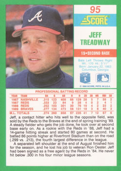 1990 Score #95 Jeff Treadway Back