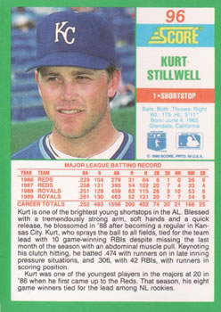 1990 Score #96 Kurt Stillwell Back
