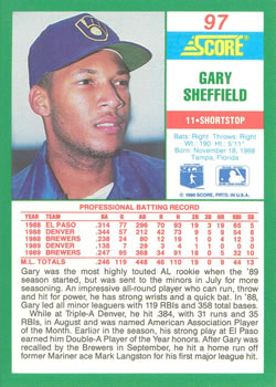 1990 Score #97 Gary Sheffield Back