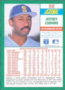 1990 Score #98 Jeffrey Leonard Back