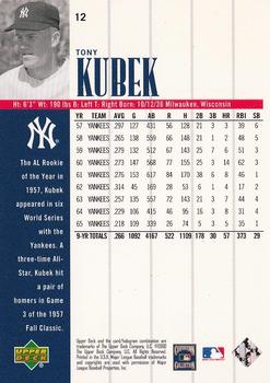 2000 Upper Deck Yankees Legends #12 Tony Kubek Back