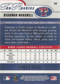 2003 Donruss/Leaf/Playoff (DLP) Rookies & Traded - 2003 Donruss Rookies & Traded Autographs #50 Diegomar Markwell Back