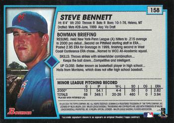 2001 Bowman #158 Steve Bennett Back