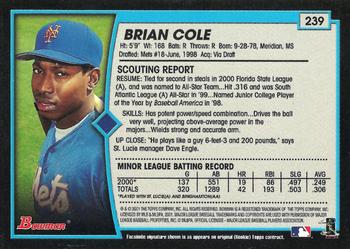 2001 Bowman #239 Brian Cole Back