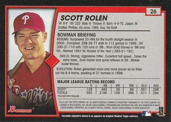2001 Bowman #26 Scott Rolen Back