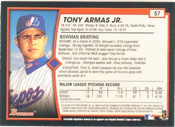 2001 Bowman #57 Tony Armas Jr. Back