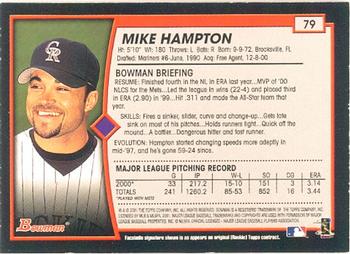 2001 Bowman #79 Mike Hampton Back