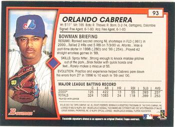 2001 Bowman #93 Orlando Cabrera Back