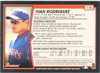 2001 Bowman #110 Ivan Rodriguez Back