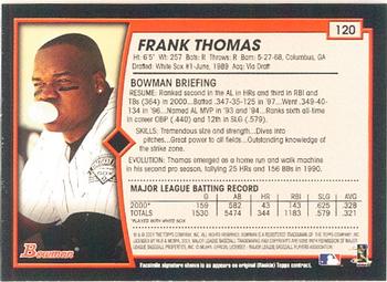 2001 Bowman #120 Frank Thomas Back