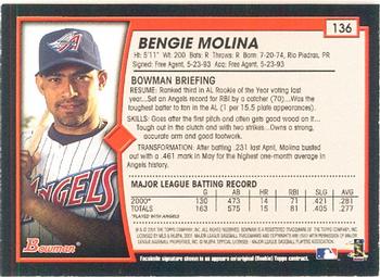 2001 Bowman #136 Bengie Molina Back