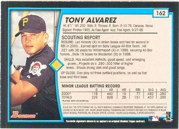 2001 Bowman #162 Tony Alvarez Back