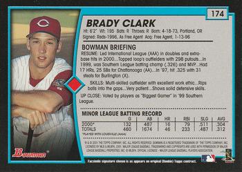 2001 Bowman #174 Brady Clark Back