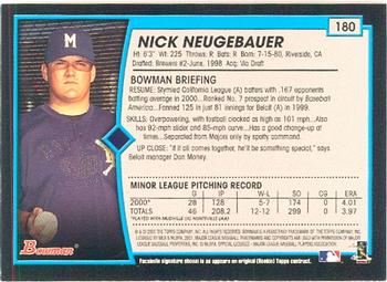 2001 Bowman #180 Nick Neugebauer Back