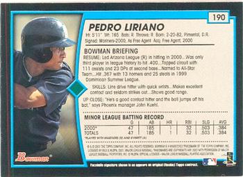 2001 Bowman #190 Pedro Liriano Back