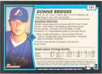 2001 Bowman #191 Donnie Bridges Back