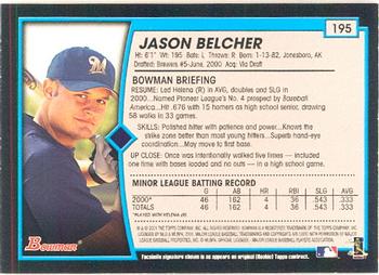 2001 Bowman #195 Jason Belcher Back