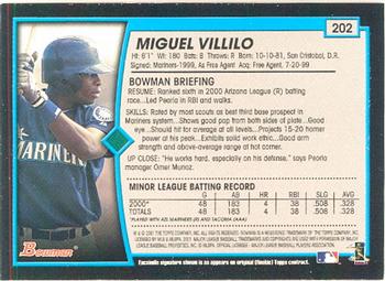 2001 Bowman #202 Miguel Villilo Back