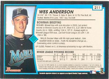 2001 Bowman #211 Wes Anderson Back