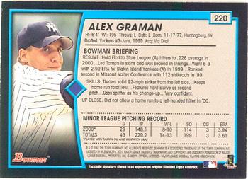 2001 Bowman #220 Alex Graman Back