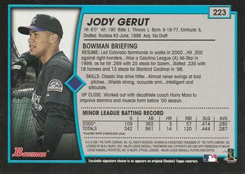 2001 Bowman #223 Jody Gerut Back