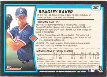 2001 Bowman #257 Bradley Baker Back