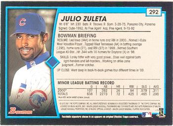 2001 Bowman #292 Julio Zuleta Back