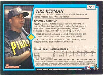 2001 Bowman #381 Tike Redman Back