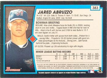 2001 Bowman #383 Jared Abruzzo Back