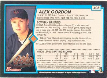 2001 Bowman #408 Alex Gordon Back