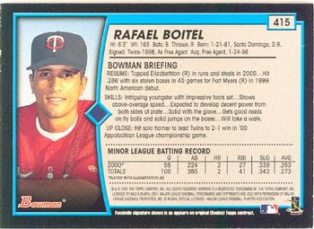 2001 Bowman #415 Rafael Boitel Back