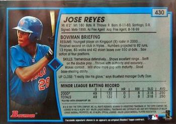 2001 Bowman #430 Jose Reyes Back