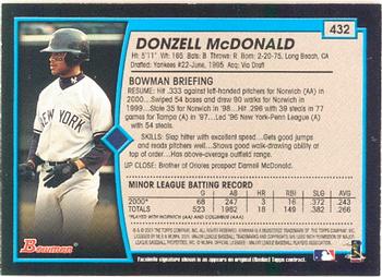 2001 Bowman #432 Donzell McDonald Back