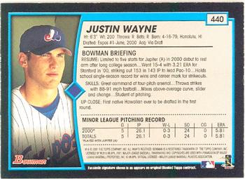 2001 Bowman #440 Justin Wayne Back