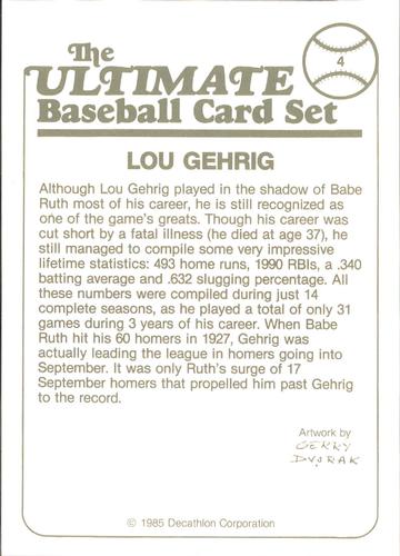 1985 Decathlon Ultimate Baseball Card Set #4 Lou Gehrig Back